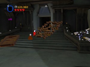 Using the force to move objects blocking the path, crucial to the completion of the level 